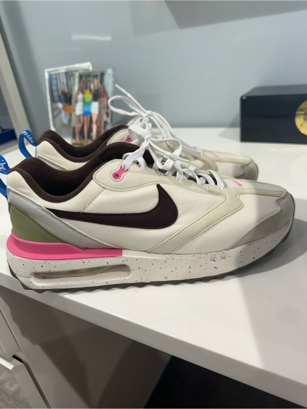 Nike Women’s Air Max Dawn Phantom Sneakers in White, Brown & Pink